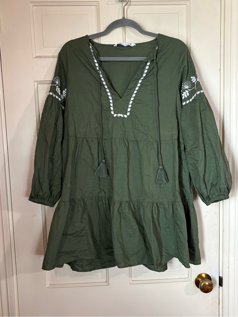 ZARA Embroidered Panelled Dress Green Size Small 7200/023 Cottagecore - Picture 8 of 10